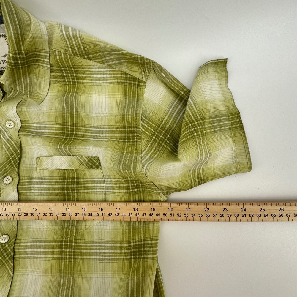 Horny Toad Mens Medium Organic Cotton Short Sleeve Plaid Button Up Shirt Green - Picture 6 of 10